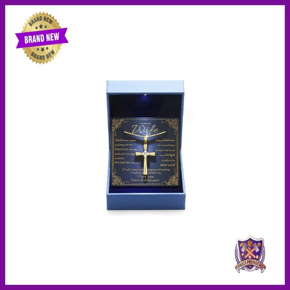 18K Gold Filled Moissanite Cross Necklace 1CT with LED Gift Box